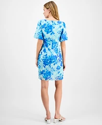 Connected Women's Floral-Print Chiffon Short-Sleeve Dress