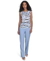 Calvin Klein Women's Printed Pleated-Neck Sleeveless Top
