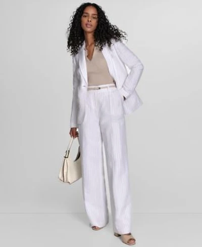 Calvin Klein Womens Pinstriped One Button Blazer Belted Pants