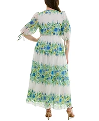 Taylor Plus Floral-Print Chiffon A-Line Midi Dress
