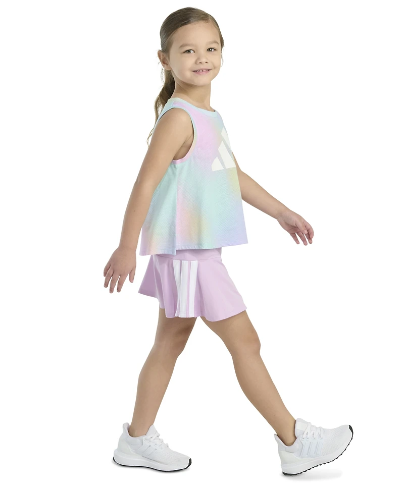 adidas Toddler and Little Girls 2-Piece Printed Tank 3-Stripe Skort Set
