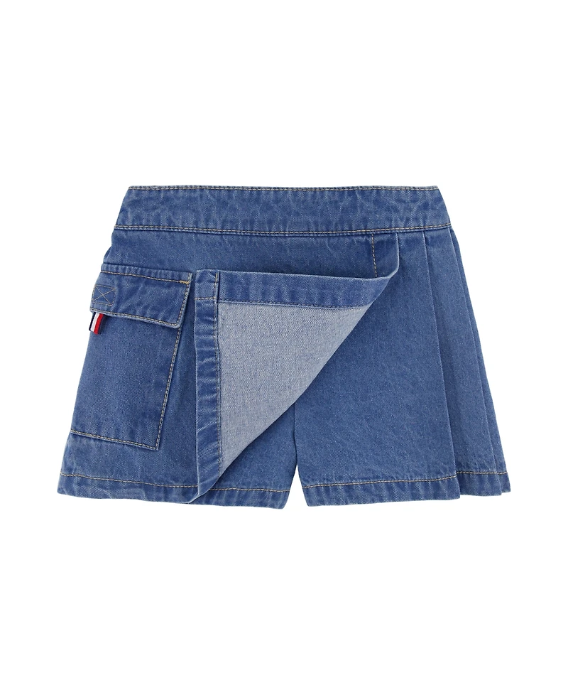 Tommy Hilfiger Toddler and Little Girls 2-Piece Printed Flutter Sleeve Top Denim Pleated Skirt