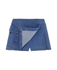 Tommy Hilfiger Toddler and Little Girls 2-Piece Printed Flutter Sleeve Top Denim Pleated Skirt