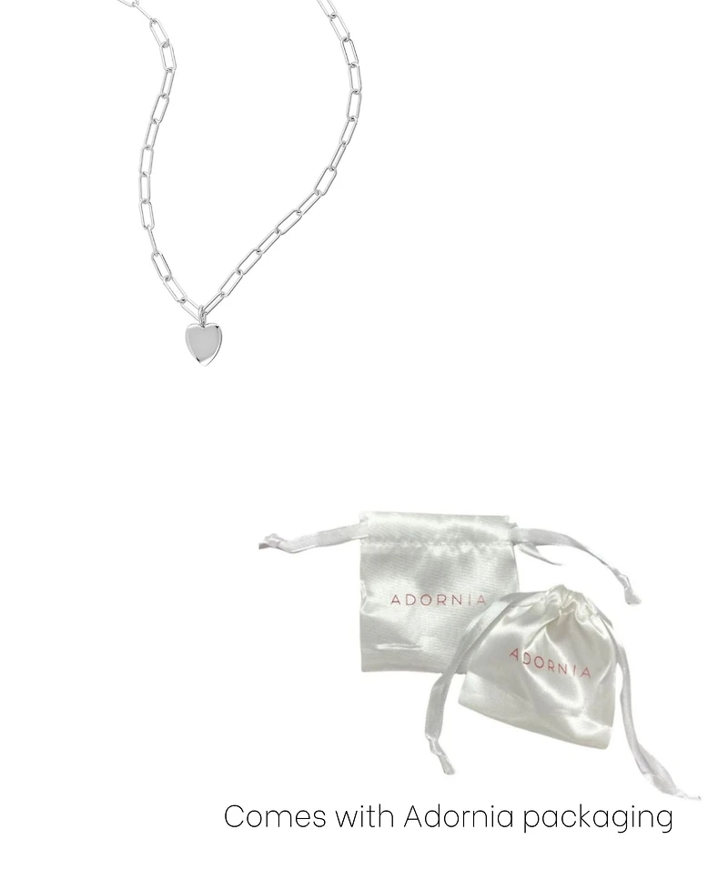 Adornia Tarnish Resistant Silver Heart Charm Paper Clip Chain Necklace