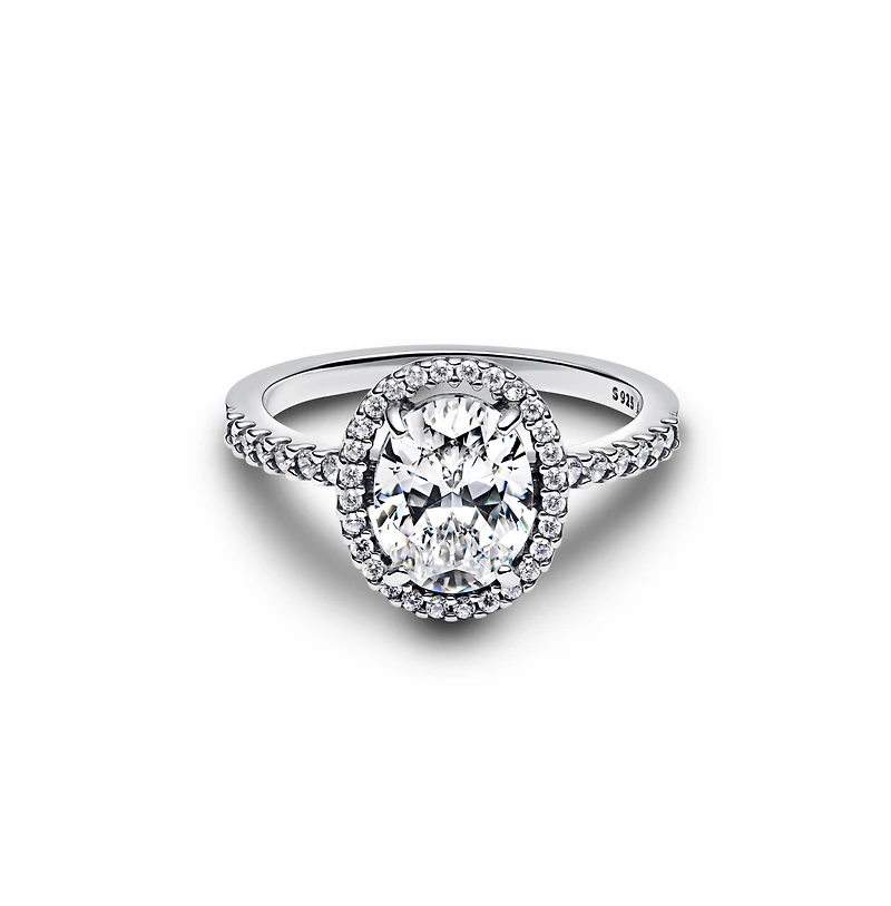 Pandora Oval Sparkling Halo Statement Sterling Silver Ring