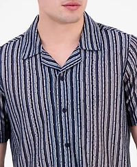 Guess Men's Wyatt Short Sleeve Striped Button-Front Camp