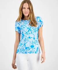 Ak Anne Klein Women's Printed Tulip-Sleeve Top