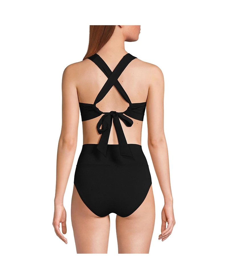 Lands' End Women's V-Neck Bikini and High Waisted Bottom Swimsuit Set