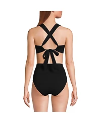 Lands' End Women's V-Neck Bikini and High Waisted Bottom Swimsuit Set