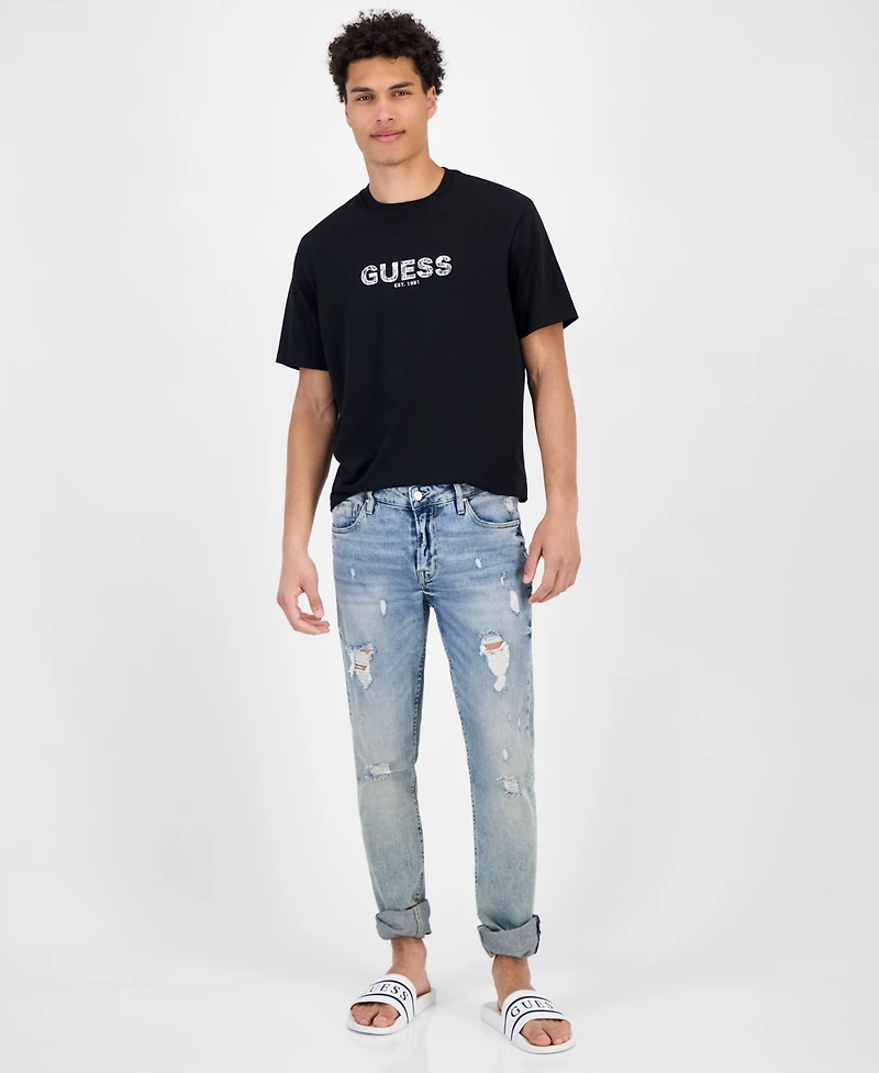 Guess Men's Short Sleeve Embroidered Logo Crewneck T-Shirt