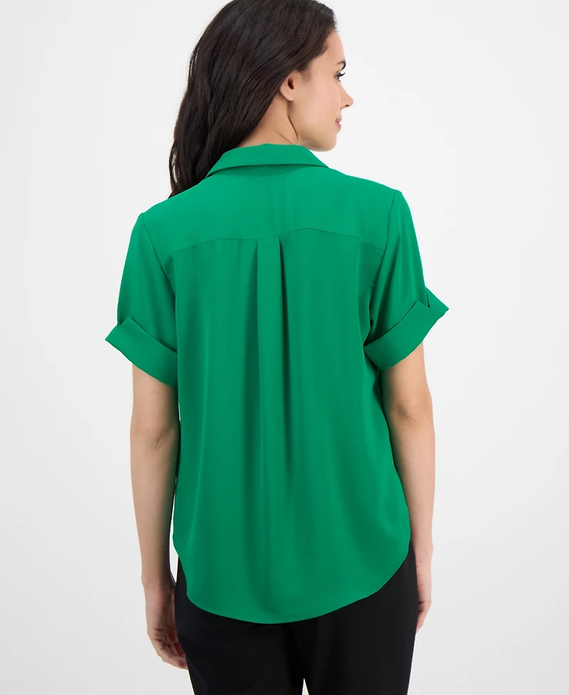 Ak Anne Klein Petite Collared Button-Front Shirt