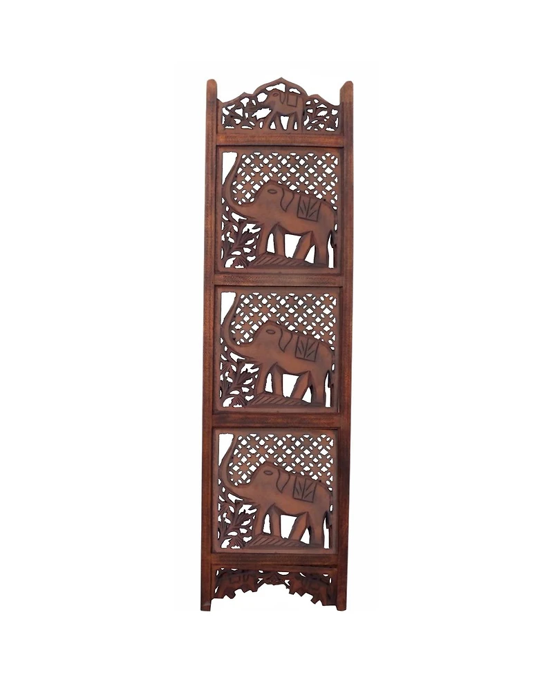 Hand-Carved Elephant Design Foldable 4-Panel Room Divider for Unique Space Separation and Style