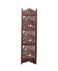 Hand-Carved Elephant Design Foldable 4-Panel Room Divider for Unique Space Separation and Style