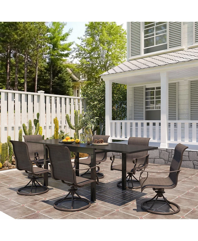 7-Piece Outdoor Dining Set with Aluminum Extendable Table 53"- 106" and Textilene Swivel Chairs