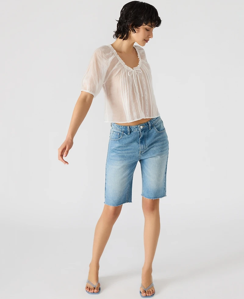 Steve Madden Women's Lana Sheer Puff-Sleeve Top