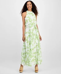 julia jordan Women's High-Neck Sleeveless Tie-Waist Dress