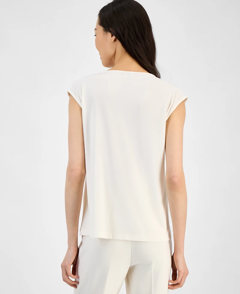 Anne Klein Women's Lace-Inset Extended-Shoulder V-Neck Top