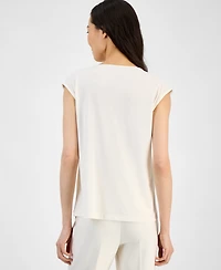 Anne Klein Women's Lace-Inset Extended-Shoulder V-Neck Top