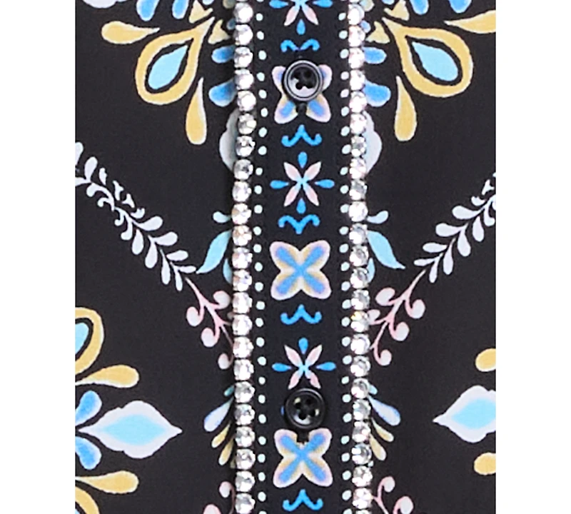 Jm Collection Women's Embellished-Placket Button-Front Shirt, Exclusively at Macy's