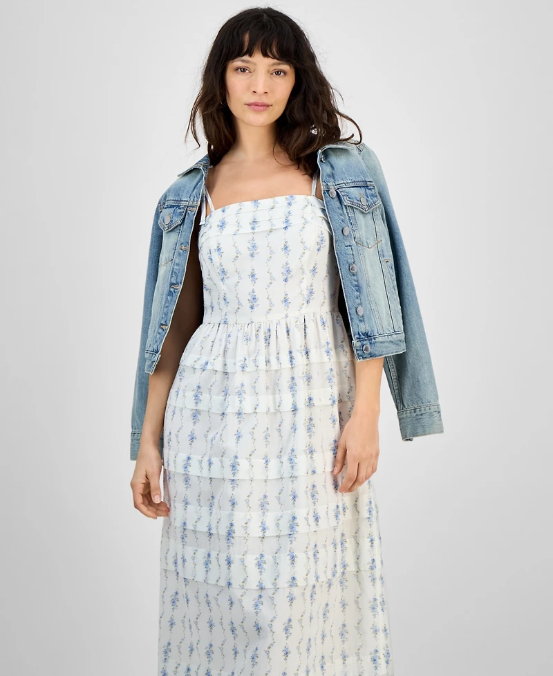 And Now This Petite Floral-Print Square-Neck Sleeveless Ruffle Midi Dress, Exclusively at Macy's