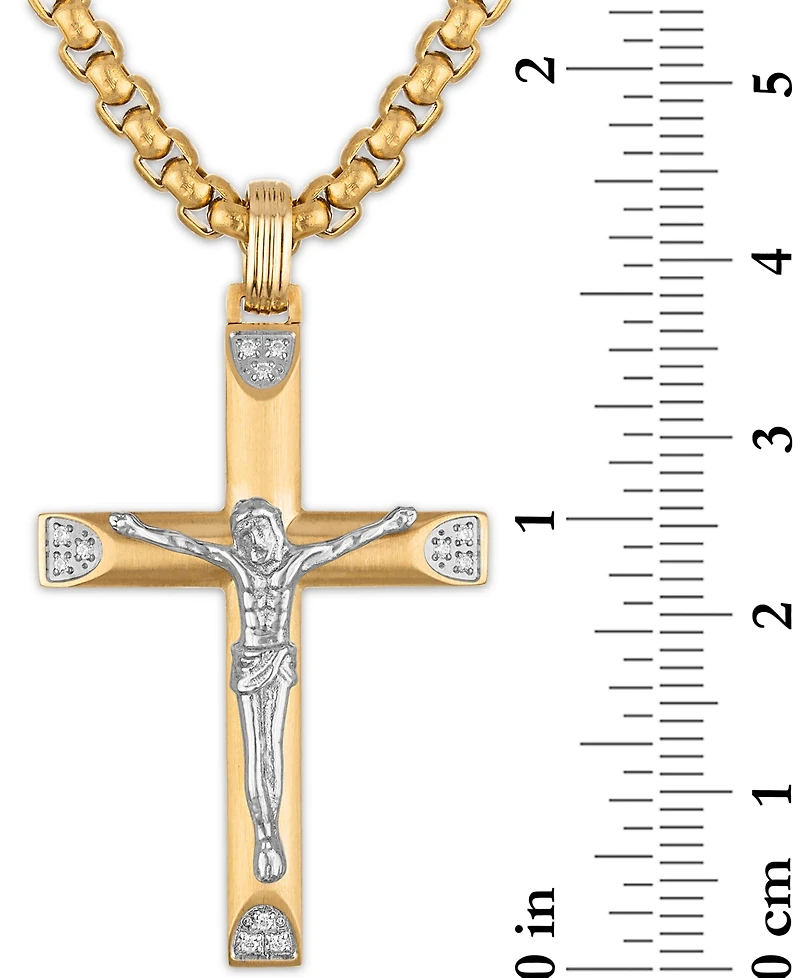 Esquire Men's Jewelry Diamond Crucifix 22" Pendant Necklace (1/20 ct. t.w.) in Stainless Steel & Gold-Tone Ion-Plate, Exclusively at Macy's