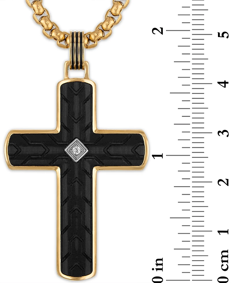 Esquire Men's Jewelry Diamond Accent Carbon Fiber Cross 22" Pendant Necklace in Stainless Steel & Black & Gold-Tone Ion-Plate, Exclusively at Macy's
