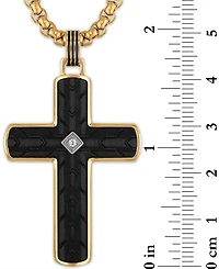 Esquire Men's Jewelry Diamond Accent Carbon Fiber Cross 22" Pendant Necklace in Stainless Steel & Black & Gold-Tone Ion-Plate, Exclusively at Macy's