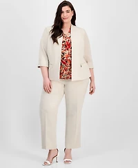Kasper Plus Zip-Pocket Cuffed 3/4-Sleeve Blazer
