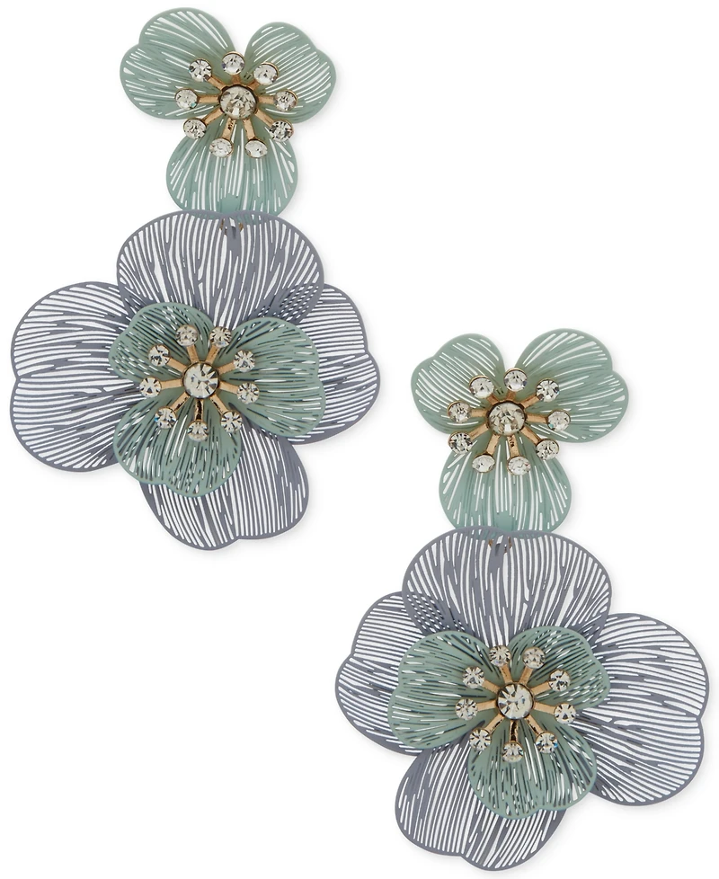 lonna & lilly Gold-Tone Multi Layered Flower Double Drop Earrings