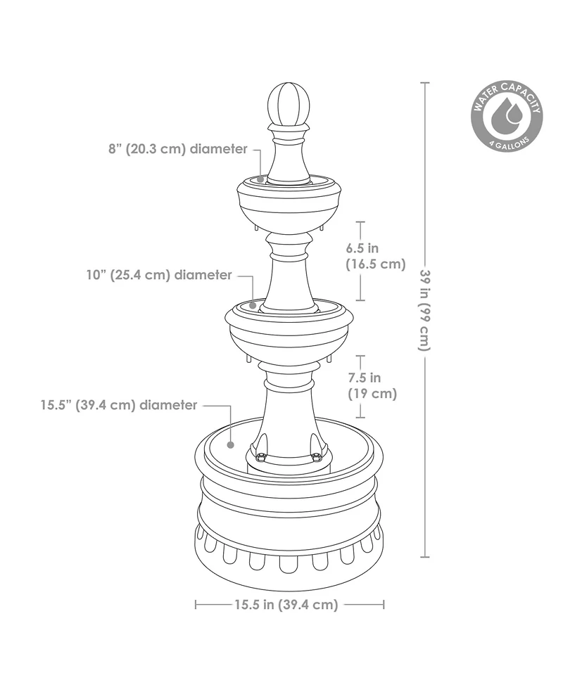 Outdoor Polyresin 3-Tier Electric Cyprus Water Fountain for the Patio, Garden, or Yard - 32"