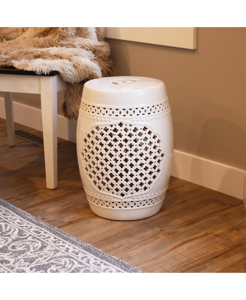 Marrakesh Lattice Ceramic Decorative Garden Stool - 17.75"