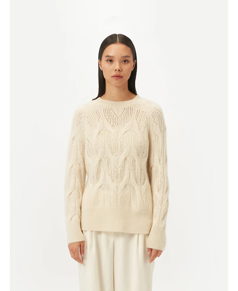 Gobi Cashmere Women's Ajour-Knit Cashmere Crew-Neck Sweater