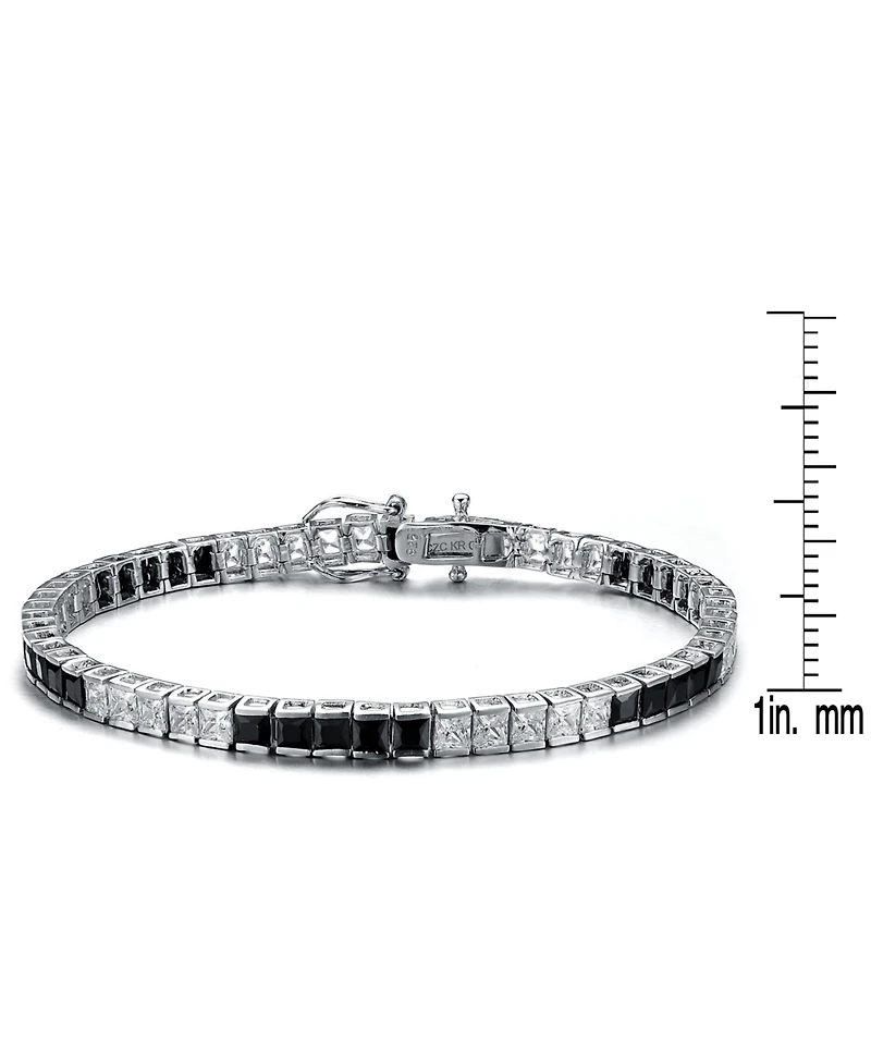 Sterling Silver with Colored Cubic Zirconia Tennis Bracelet White Gold Plated or 14K
