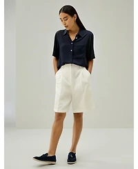 Women's Half-Placket Short Sleeve Button Up Shirt