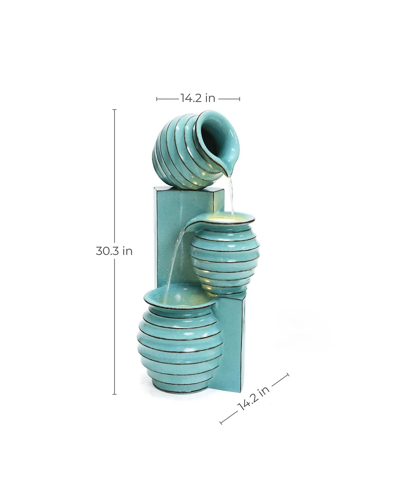 LuxenHome Aqua Blue 3-Tier Bowls 2.5-Feet Tall Outdoor Polyresin Fountain with Lights
