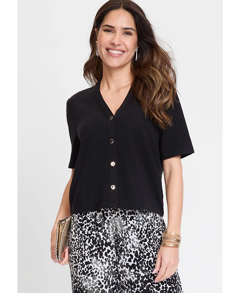 Olsen Women's Short Sleeve Cropped Cardigan