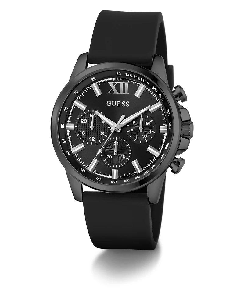 Guess Men's Multi-Function Black Silicone Watch, 44mm