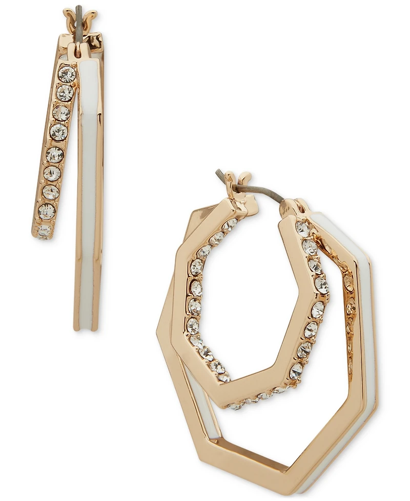 Karl Lagerfeld Paris Gold-Tone Medium Pave & Color Geometric Split-Hoop Earrings, 1"