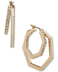Karl Lagerfeld Paris Gold-Tone Medium Pave & Color Geometric Split-Hoop Earrings, 1"