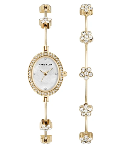 Anne Klein Women's Quartz Delicate Crystal Flower Gold-Tone Stainless Steel Bracelet Watch Set, 19mm