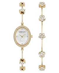 Anne Klein Women's Quartz Delicate Crystal Flower Gold-Tone Stainless Steel Bracelet Watch Set, 19mm