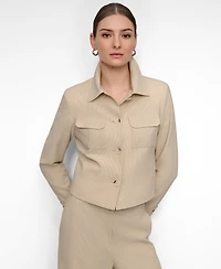 Dkny Women's Seersucker Button-Front Cropped Jacket