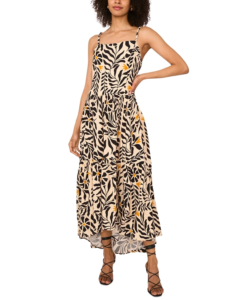 1.state Women's Floral-Print High-Low Maxi Dress
