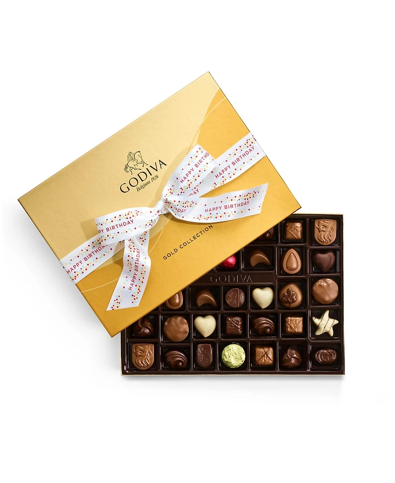 Godiva Assorted Milk Chocolate Gift Box with Happy Birthday Ribbon, 36 Pieces