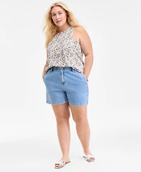 On 34th Trendy Plus Paper-Bag Elastic Waist Denim Shorts, Exclusively at Macy's