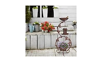 Bird Bath and Solar Bird Feeders Combo with Flower Planter Pedestal
