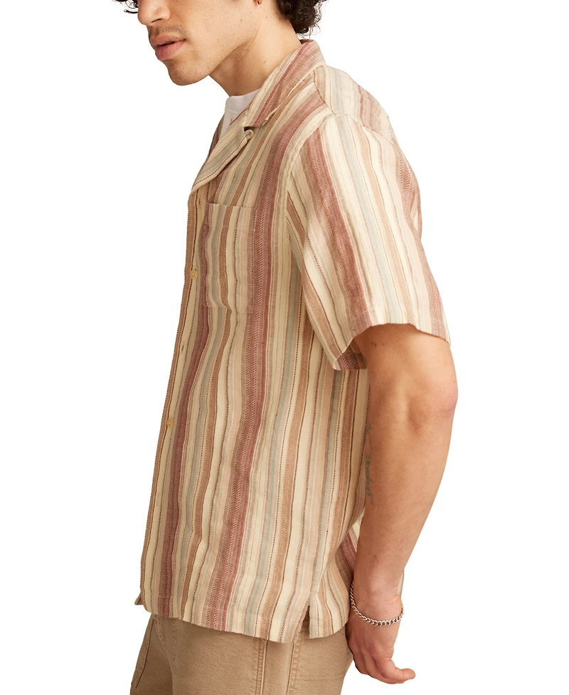 Lucky Brand Men's Short Sleeve Dobby Stripe Button-Front Camp Shirt