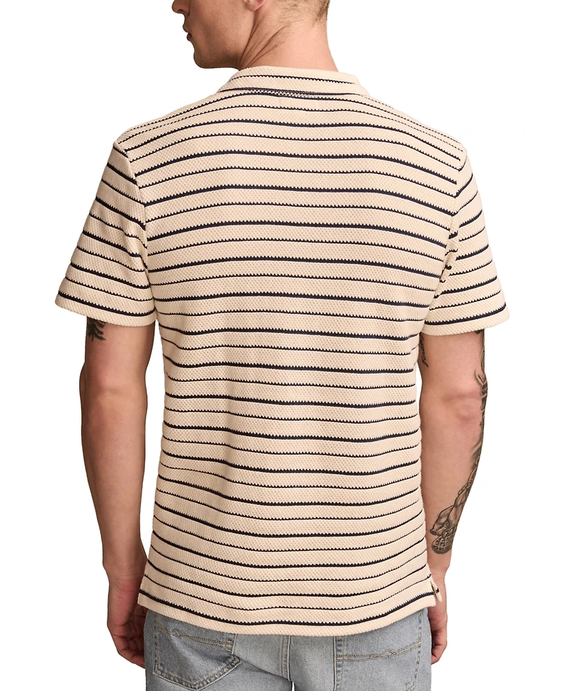 Lucky Brand Men's Short Sleeve Waffle-Knit Striped Polo Shirt