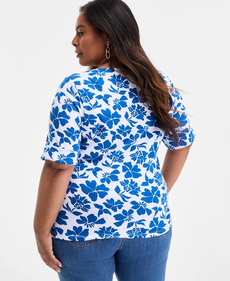 Style & Co Plus Printed Elbow-Sleeve Top, Exclusively at Macy's