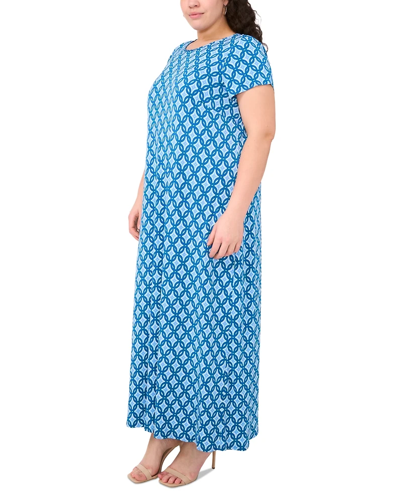 Msk Plus Size Printed Round-Neck Short-Sleeve Maxi Dress